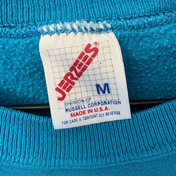 Vintage Jerzees Collie Dog Graphic Sweatshirt Teal Blue 90s Pullover Size M - Picture 3 of 4